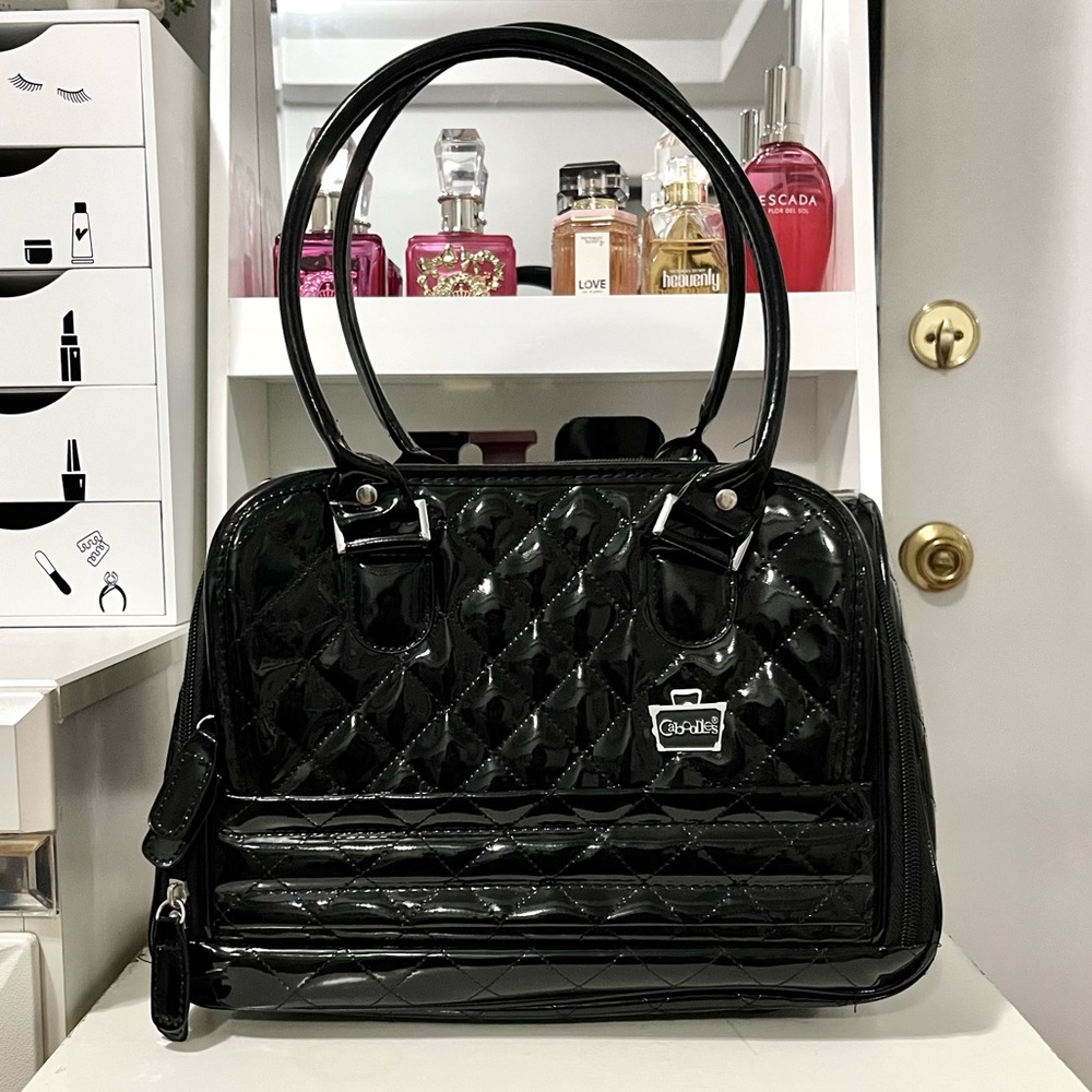 Caboodles Black Patent Makeup Bag with handles / Makeup Purse